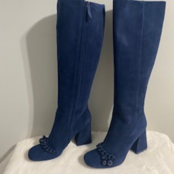Tory Burch Addison 95 MM Boots Addison Suede Royal Navy Blue Size 10.5 Boot - Picture 6 of 6